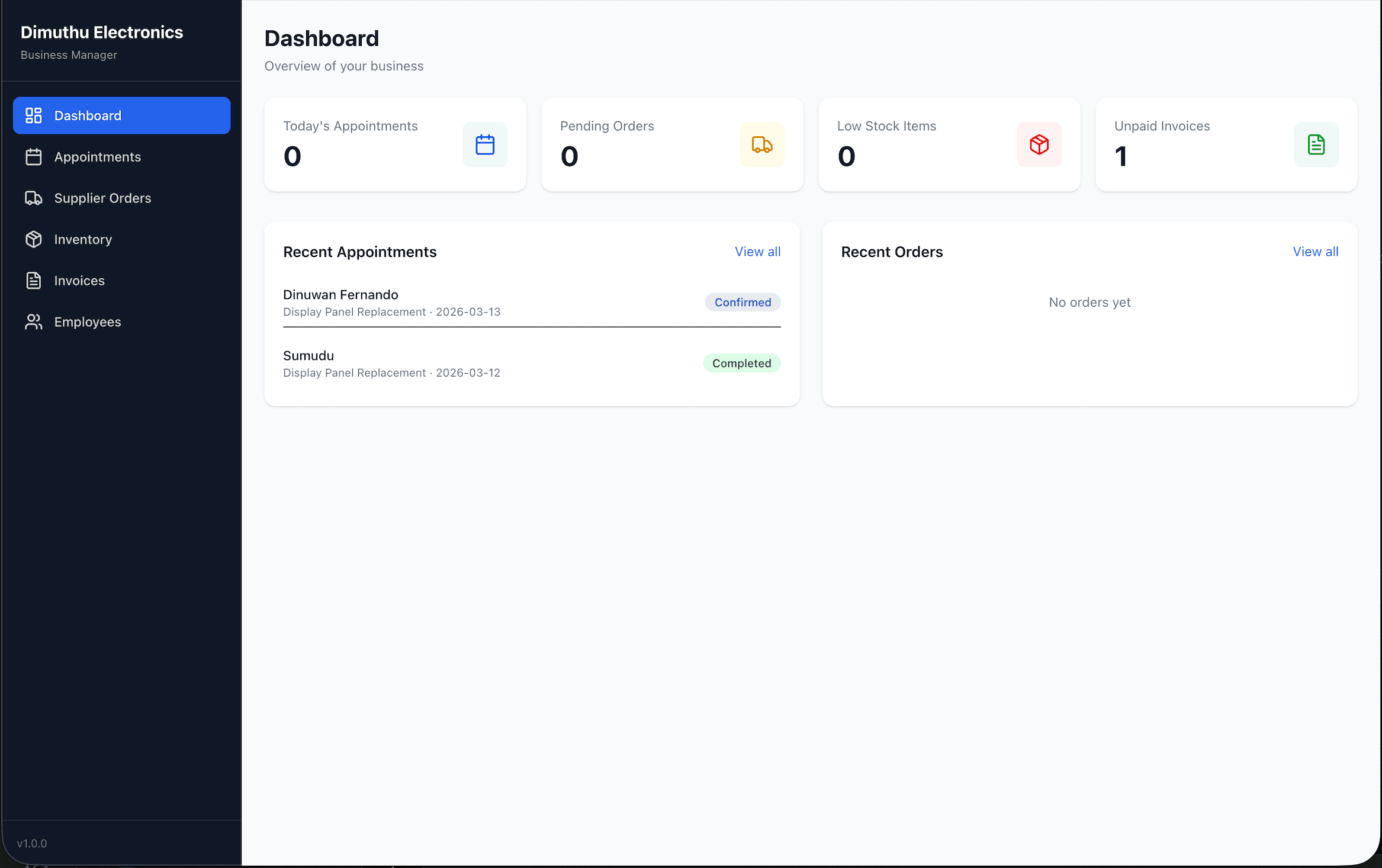 Desktop App — business manager dashboard